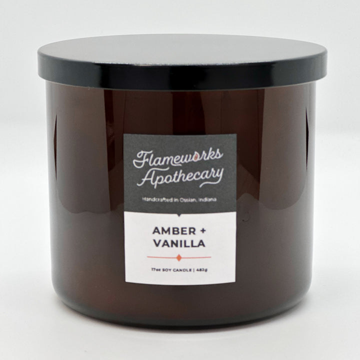 Amber + Vanilla 17 oz Double Wick Amber Jar Candle