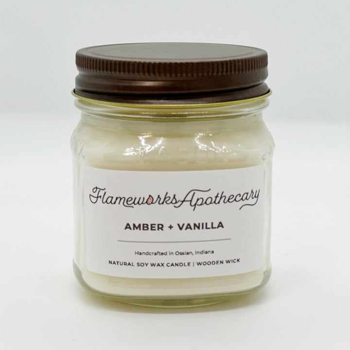 Amber + Vanilla 8 oz Mason Jar Candle