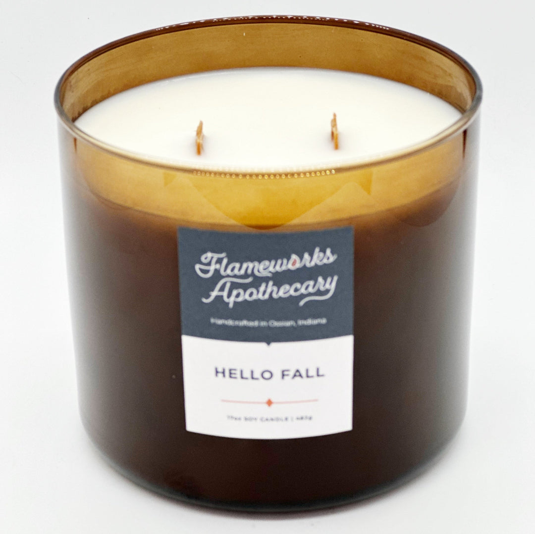 Hello Fall 17 oz Double Wick Amber Jar Candle