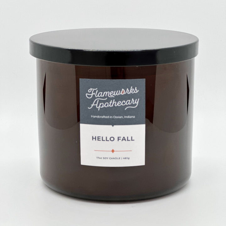 Hello Fall 17 oz Double Wick Amber Jar Candle